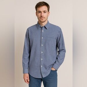 Alan Flusser Men’s Gingham Check Button Down Shirt XL Preppy Coastal Nautical